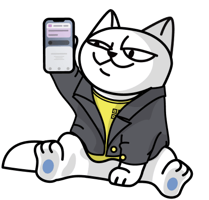 кіт тримає телефон, на якому зображен застосунок